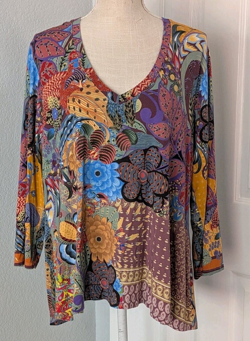 Johnny Was Madison Favorite Long Sleeve Swing Tee XL Colorful